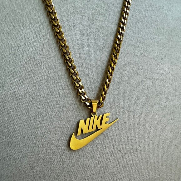 Nike Other - NIKE Swoosh Pendant Necklace - 5mm Cuban Chain - 22" Chain - Nike Necklace - Y2K